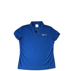 Nike Women Polo L Blue Domino Embroidery Dri-Fit Activewear Logo Short Sleeve